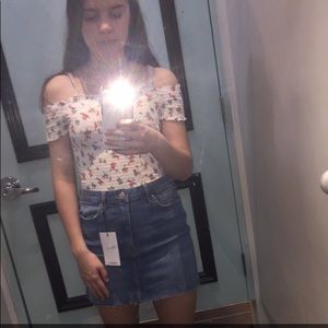 Pink flowered off the shoulder top